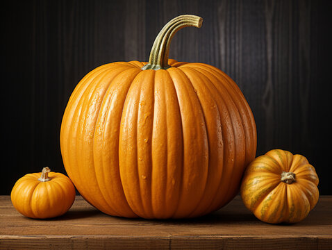 pumpkins on a black background UHD wallpaper Stock Photographic Image