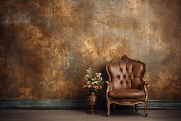 Old vintage fabric armchair in the room