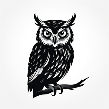 symbol of an owl - black vector art on white background (Generative AI)