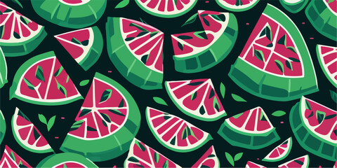 Fototapeta na wymiar Fruity Delights Galore, Watermelon Slices Pattern