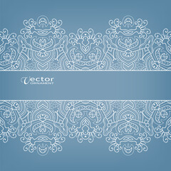 Invitation or Card template with lacе frame border, doodle line pattern, mandala element. Decorative openwork filigree art background for Wedding, Valentine's day greeting card, Birthday Invitation