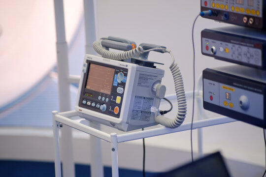 Portable cardio defibrillator BeneHeart, medical equipment in operating room - Moscow, Russia, August 30, 2023