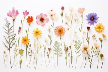 Pressed flowers on white background. Generative AI