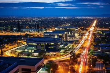 Fototapeta na wymiar Aerial cityscape of Costa Mesa at night. Generative AI