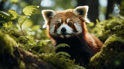 Fotobehang Photographie d'un panda roux dans la jungle en chine, géneré par une IA © Yoan