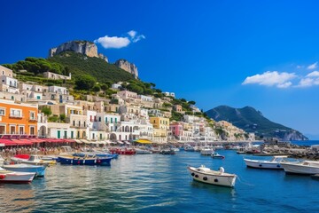 Fototapeta na wymiar A scenic town on Capri Island in Naples Bay, Italy. Clear sky. Generative AI