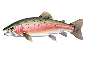 A standing rainbow trout fish on a white background created with Generative AI technology