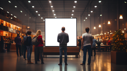 public shopping center mall advertisement board space as empty blank mockup signboard with copy space area for sale and offers advertisements, transparent background