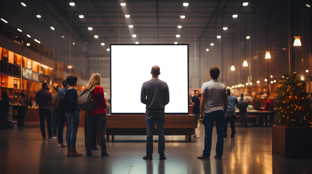 public shopping center mall advertisement board space as empty blank mockup signboard with copy space area for sale and offers advertisements, transparent background
