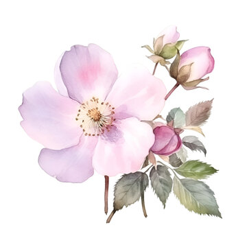 Watercolor wild tea rose hibiscus illustration Generative AI, png image.