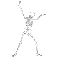 Dancing skeleton, vector line art illustration. Happy Halloween