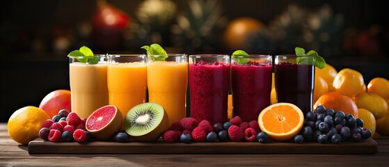 Fruit Juice, Colorful Shot. Bunch of Fruits over a Blurred Background.