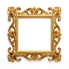 Golden Empty Frame over a White Background.