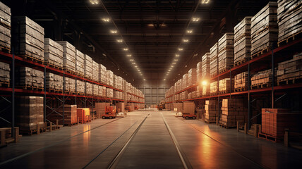 Fototapeta premium photograph of Automatic warehouse with high shelves. ,generative ai