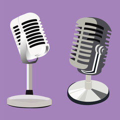 Black Retro vintage microphone on Blue background  Mic silhouette sign. Music, voice, record icon.
