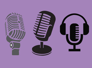 Microphone icon set. Different microphone collection. Vector Illustration.