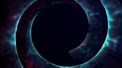 Big data wormhole.Abstract digital background of moving particles. Information space flow. 3D rendering