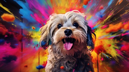 vibrant and iconic style of pop art to create bold and eye-catching portraits of pets dog.