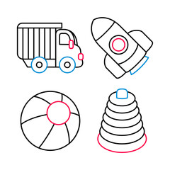 kids toy objects vector illustrations set