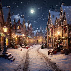 Fototapeta premium Christmas night in the city, snow background