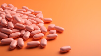 orange vitamin pills in a studio composition with a pink background.