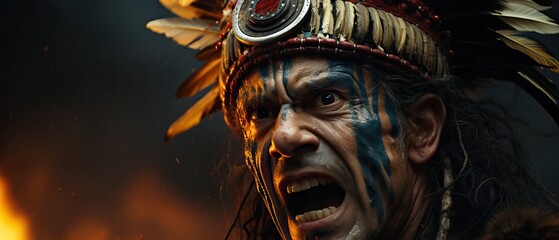 Amazing Portait of a South American Tribal Male during a War.
