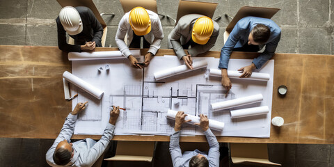 Team of young man and woman engineer and architects working, meeting.generative ai