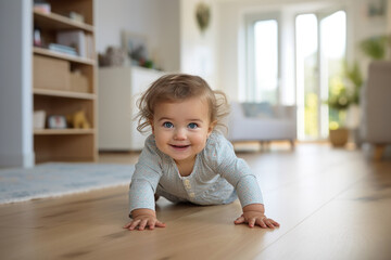 Smiling Cute Little Caucasian Blonde Infant Toddler Girl Goes on Hands