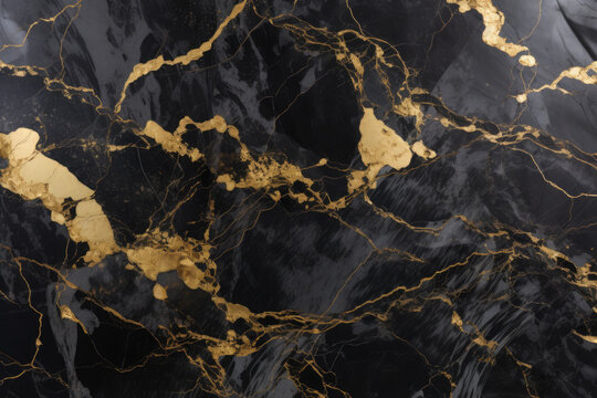 Black Marble Backdrop with Shiny Gold Pattern - Modern Elegance, Generative AI