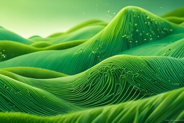Abstract organic green lines as wallpaper background illustration. Macro landscape wallpaper. Digital AI
 - obrazy, fototapety, plakaty
