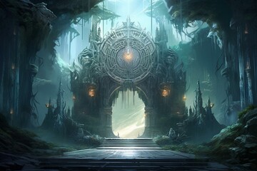 Fototapeta premium Illustration of a fantasy-themed gateway to an unknown world. Generative AI