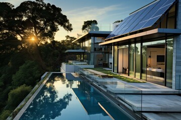 Sun-powered panels mirror a radiant sky, eco-friendly power, and a healthy atmosphere. Generative AI