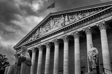 Obraz premium Exterior View of the French National Assembly, Paris, France - Black and White Photo
