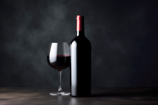 Red wine in glass on dark background, copy space.