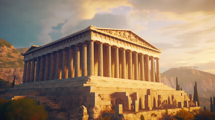 Obraz premium Architectural Elegance: AI-Generated 8K Image of Preserved Ancient Greek Temple