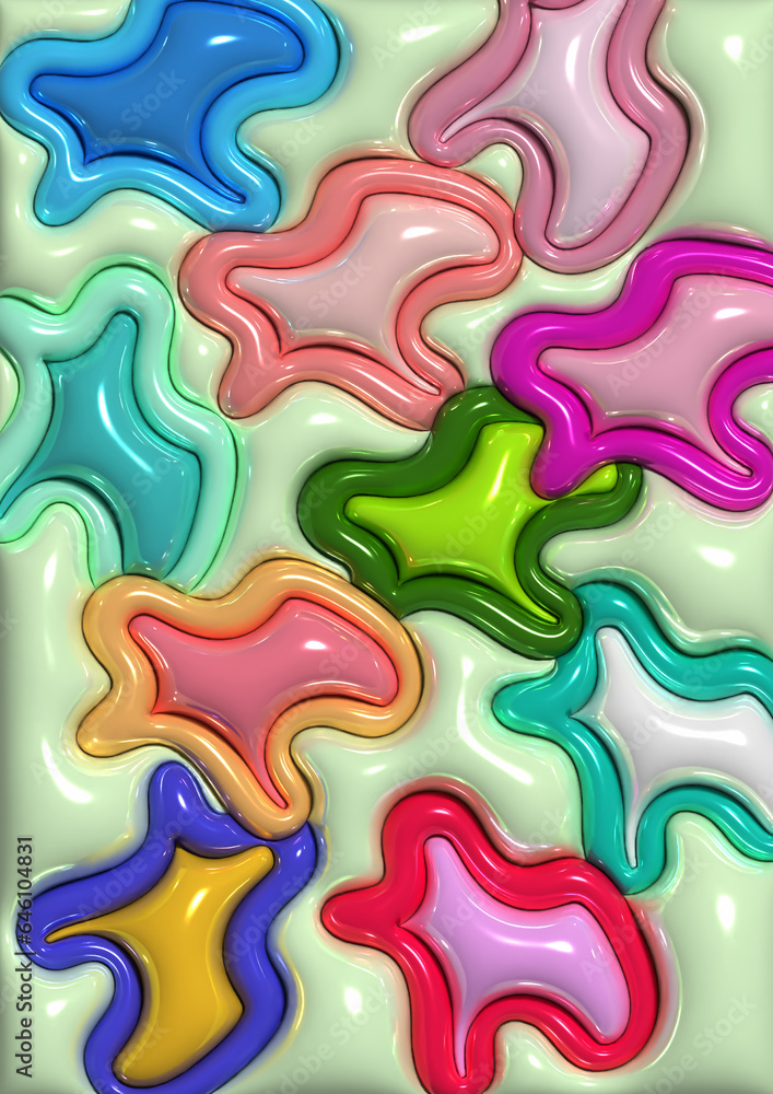 Aufkleber abstract background with various inflated figures, 3d rendering illustration