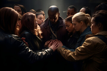 Fototapeta premium A Group of People Gathered in a Circle, Hands Clasped in Silent Solidarity, Creating a Deafening Silence of Powerful Togetherness International Day of the Deaf