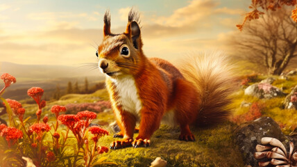 Natural Elegance: Adorable British Red Squirrel Portrait Capturing Wildlife Beauty, AI Generated 8K