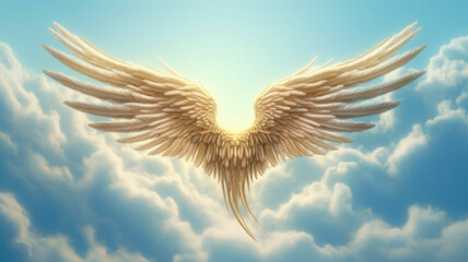 Obraz premium Heavenly Grace: Delicate Angel Wings Spreading Across a Celestial Backdrop, AI Generated 8K
