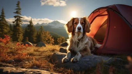 Foto op Aluminium Camping with a dog pets as loyal companions during outdoor adventures. role of pets in enhancing outdoor experiences. © pvl0707