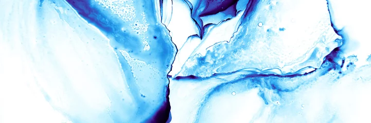 Crédence de cuisine en verre imprimé Cristaux Blue Alcohol Ink. Cool Acrylic Wallpaper. White