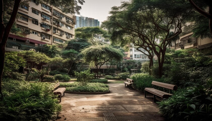 Tranquil scene of nature beauty, a green oasis for relaxation generated by AI