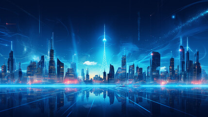 futuristic background with city skyline