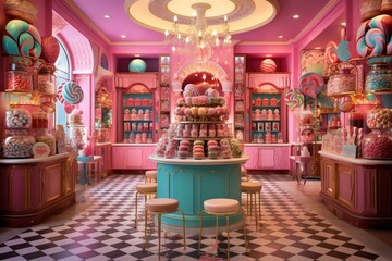 Enchanting confectionery wonderland filled with vibrant sweets. Generative AI