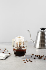 Drip Coffee Bag in a Cup, Quick Way to Brew Ground Coffee Using Paper Type Filter