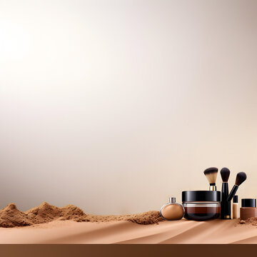 make up accessories with copy space, gray background