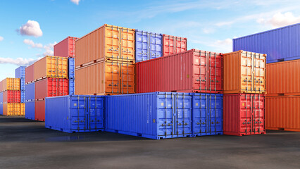 Freight containers in a harbor