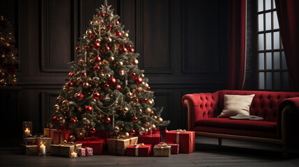 Christmas tree with gifts and decorations