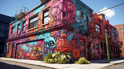 Obraz premium Nostalgic Vibes: Capturing 80s Graffiti Street Art in New York, Generative AI