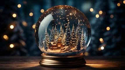 Fototapeta na wymiar Magic snow ball with a Christmas scene inside